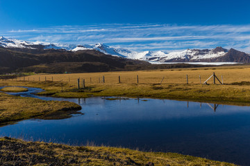 Picteresque view of Vatnajökull National Park and Hvannadalshnúkur peak, South Iceland