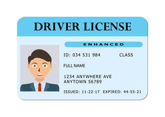 Driving id license with person photo, identification card. Vector illustration.