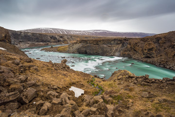 Fototapeta na wymiar Downstream of Aldeyjarfoss Waterfall in Highlands of Iceland