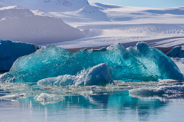 Floating icebergs in the Glacial Lagoon Jokullsarlon, South Iceland