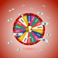 Fate wheel, 3D roulette vector illustration.