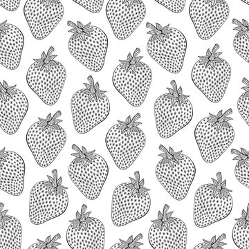 Monochrome strawberry seamless pattern. Hand drawn. Vector illustration.