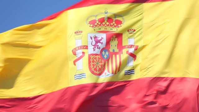 Spanish national flag waving in the wind