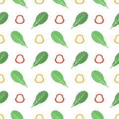 Seamless pattern with lettuce leaves and peppers.