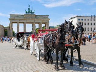 Naklejka na ściany i meble Horse carriage in front of the Brandenbuger Tor (Brandenburg Gate) in Berlin