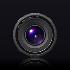 Illustration of colorful camera lens on black background. Vector illustration