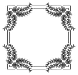 Vector picture frame. Black and white silhouette square background with floral ornament. Ornament for laser engraving.Copy space.