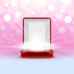 Open jewelry box with glowing from inside