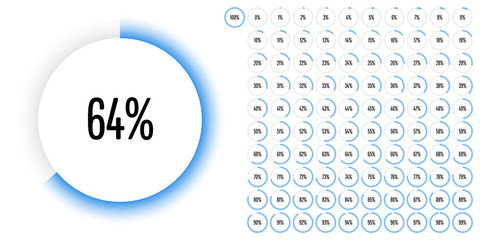 Set of circle percentage diagrams from 0 to 100 ready-to-use for web design, user interface (UI) or infographic - indicator with blue