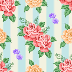 Panele Szklane  Wzór z róż i kwiatów. Ilustracja wektorowa w stylu retro