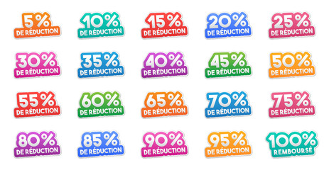 étiquettes de réduction en pourcentages, avec ombre portée