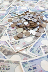 Close - up Japanese yen banknotes and Japanese yen coin