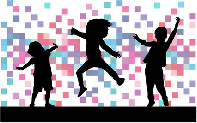 Dancing children. Silhouettes people conceptual.