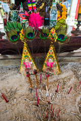 Chinese joss house in incense pot