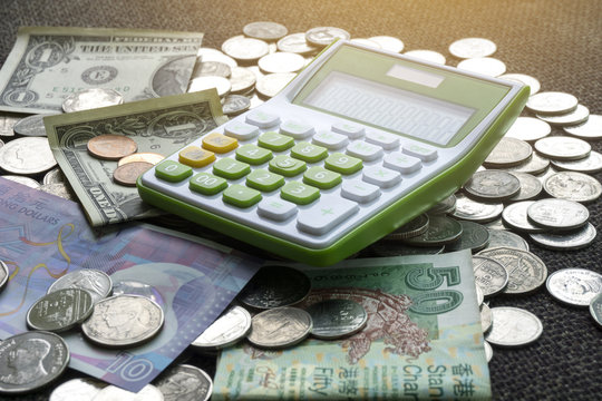 Financial business concept. Calculator and money 