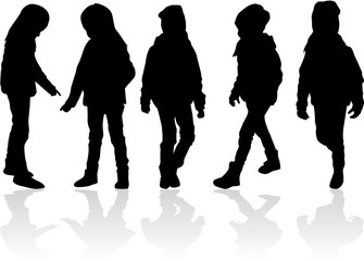 Vector silhouette of children on white background.