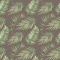 Fototapeta na wymiar Seamless pattern with watercolor tropical leaves