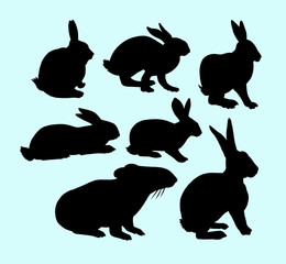 Rabbit pet animal action silhouette. Good use for logo, web icons, symbol, or any design you want. 