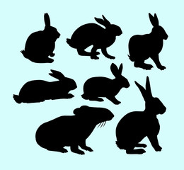 Obraz premium Rabbit pet animal action silhouette. Good use for logo, web icons, symbol, or any design you want. 
