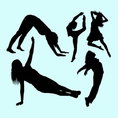Dancing and sport activity women action silhouette. Good use for symbol, logo, web icon, mascot, sign, sticker, or any design you want 