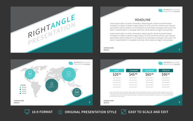 Corporate presentation vector template. Modern business presentation 16:9 format graphic design. Minimalistic layout with infographic, front page, content page, diagram. Easy to use, edit and print. 
