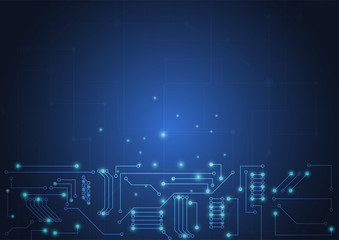 Abstract technology blue glowing connections in space with particles, big data, computer generated abstract background. Vector Illustration