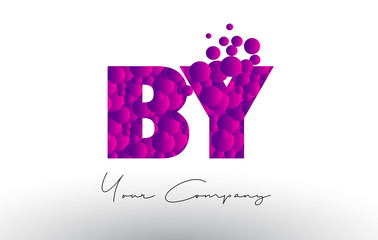 BY B Y Dots Letter Logo with Purple Bubbles Texture.