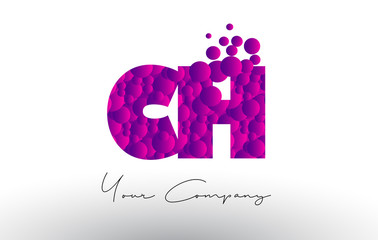CH C H Dots Letter Logo with Purple Bubbles Texture.