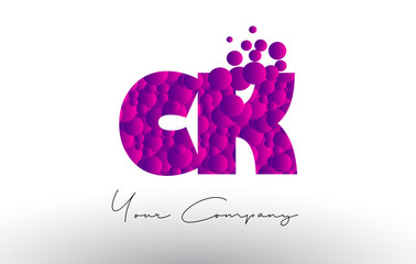 CK C K Dots Letter Logo with Purple Bubbles Texture.