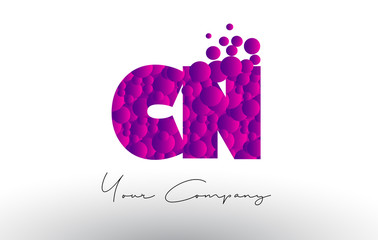 CN C N Dots Letter Logo with Purple Bubbles Texture.