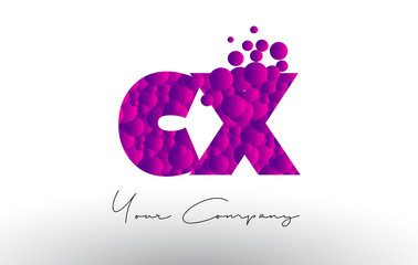 CX C X Dots Letter Logo with Purple Bubbles Texture.