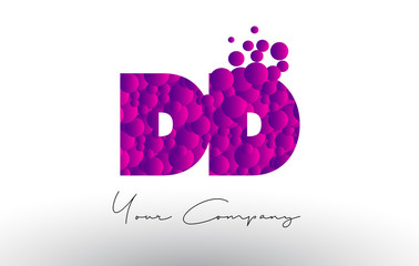 DD D D Dots Letter Logo with Purple Bubbles Texture.