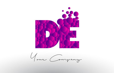 DE D E Dots Letter Logo with Purple Bubbles Texture.