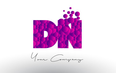 DN D N Dots Letter Logo with Purple Bubbles Texture.