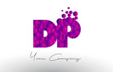 DP D P Dots Letter Logo with Purple Bubbles Texture.