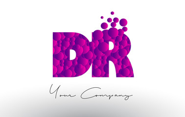 DR D R Dots Letter Logo with Purple Bubbles Texture.