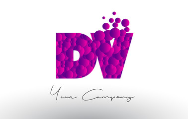 DV D V Dots Letter Logo with Purple Bubbles Texture.