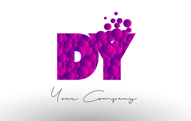 DY D Y Dots Letter Logo with Purple Bubbles Texture.