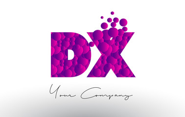 DX D X Dots Letter Logo with Purple Bubbles Texture.
