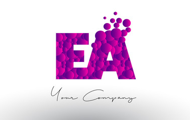 EA E A Dots Letter Logo with Purple Bubbles Texture.