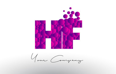 HF H F Dots Letter Logo with Purple Bubbles Texture.