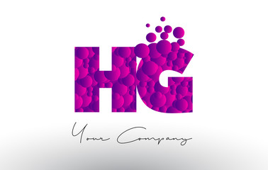 HG H G Dots Letter Logo with Purple Bubbles Texture.