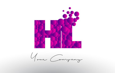 Fototapeta na wymiar HL H L Dots Letter Logo with Purple Bubbles Texture.