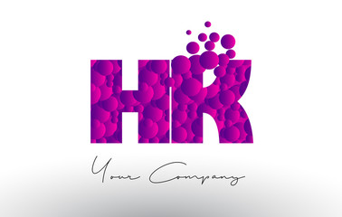 HK H K Dots Letter Logo with Purple Bubbles Texture.