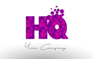HQ H Q Dots Letter Logo with Purple Bubbles Texture.
