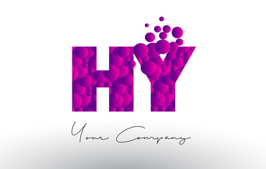 HY H Y Dots Letter Logo with Purple Bubbles Texture.