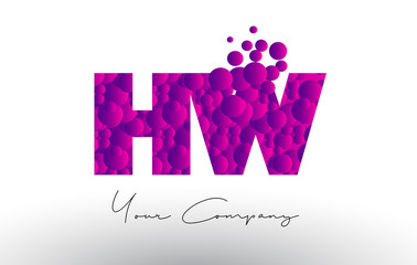 HW H W Dots Letter Logo with Purple Bubbles Texture.