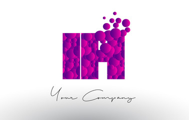 IH I H Dots Letter Logo with Purple Bubbles Texture.