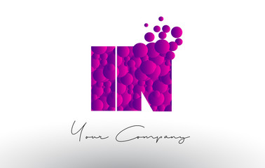 IN I N Dots Letter Logo with Purple Bubbles Texture.
