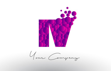 IV I V Dots Letter Logo with Purple Bubbles Texture.
